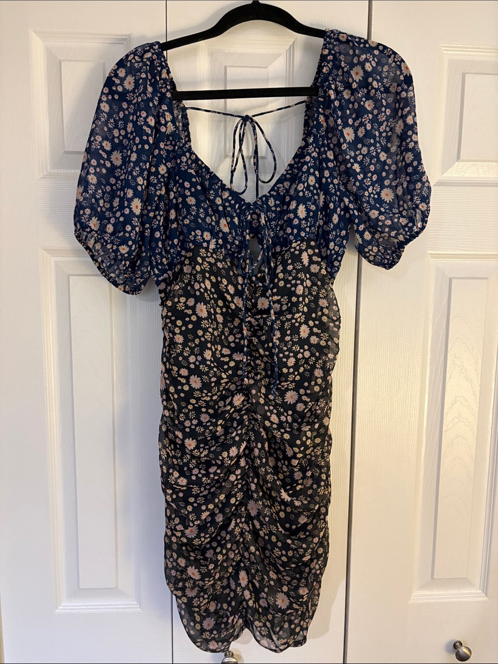 Free People x REVOLVE Tessa Floral Mesh Ruched Mini Dress Navy Black Size S